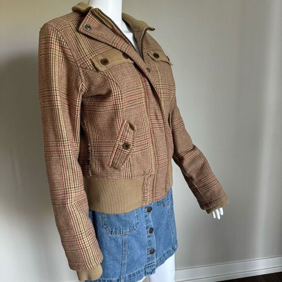 VTG Y2K Plaid Wool Grungecore Bomber Jacket Triple Five Soul  Size M - Picture 1 of 7